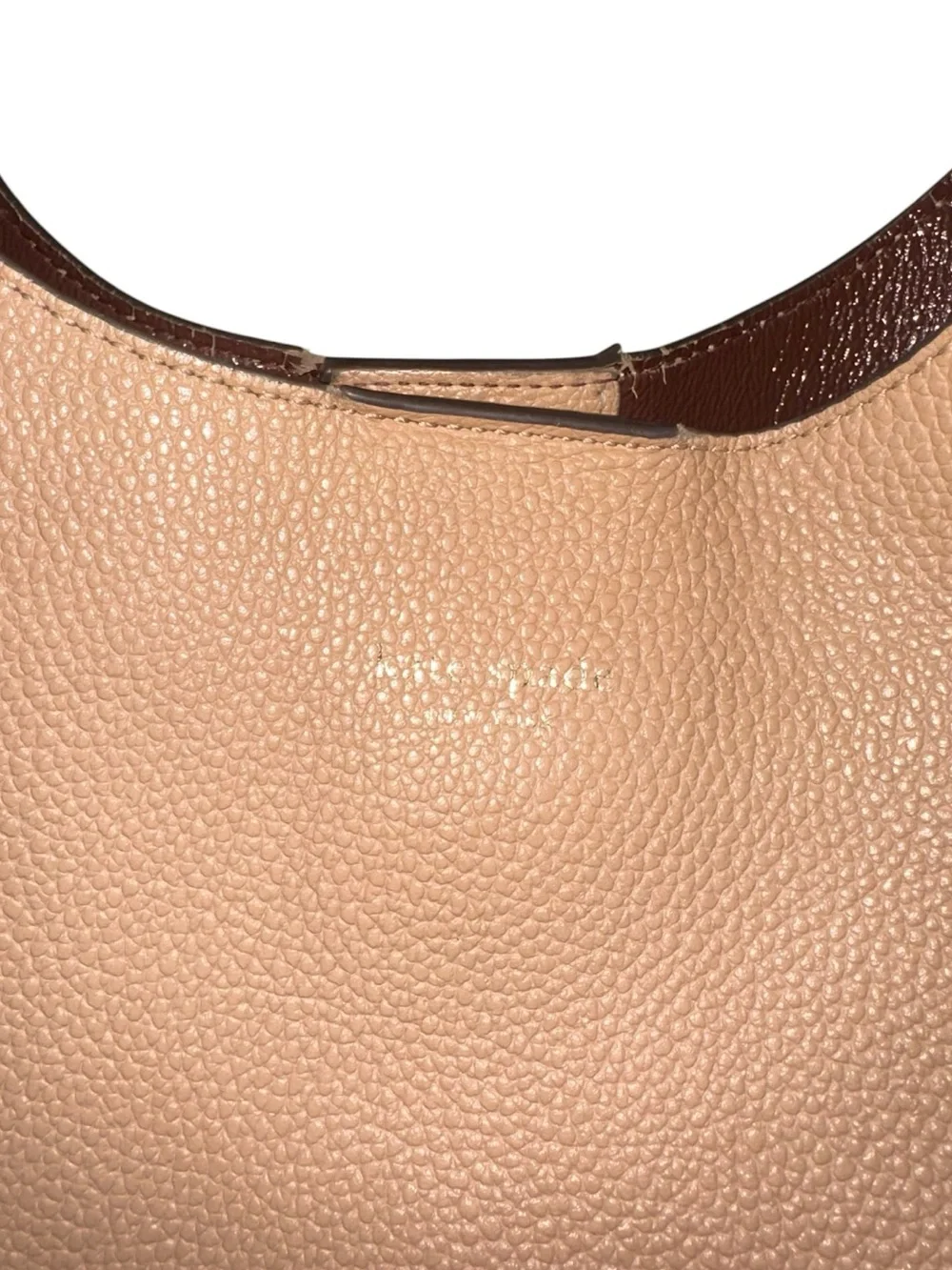 Kate Spade New York Pebbled Leather Shoulder Bag Zipper Pouch Insert Blush Beige